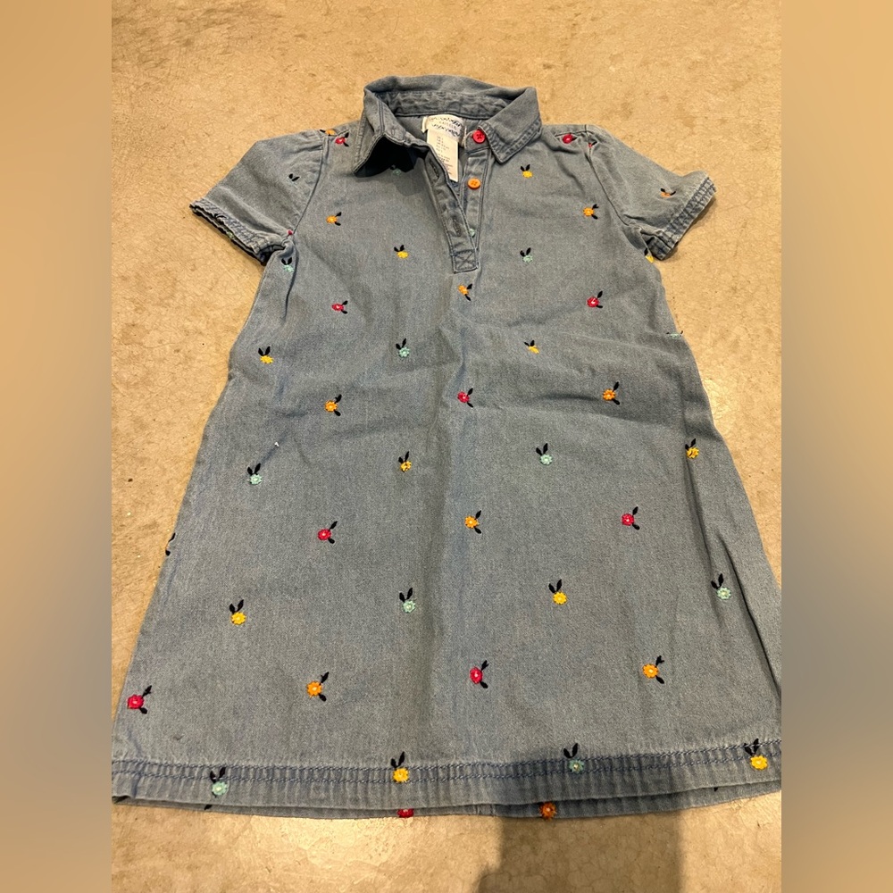 🌻2for15 Kaisely Blue Jean Kids Dress with Colorful Embroidery